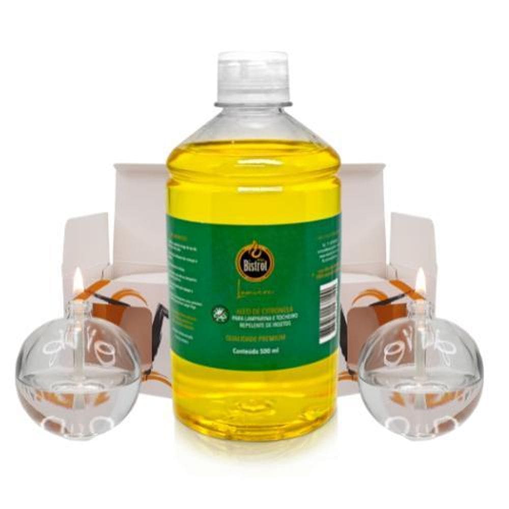 Kit 2 Lamparinas Decorativa Bola Incolor + 0,5L De Citronela