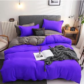 Jogo De Cama Casal Queem 7 Peças Com Edredom Roxo Com Cinza
