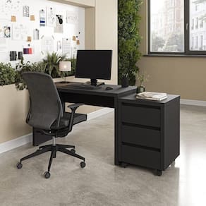 Mesa de Escritório 120cm com Gaveteiro com Rodízio Ficus Cabecasa Madeiramadeira Preto