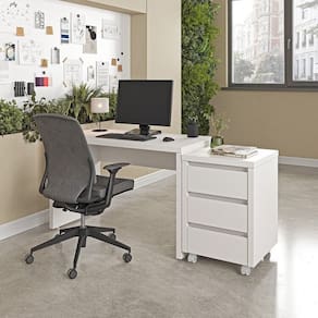 Mesa de Escritório 120cm com Gaveteiro com Rodízio Ficus Cabecasa Madeiramadeira Branco