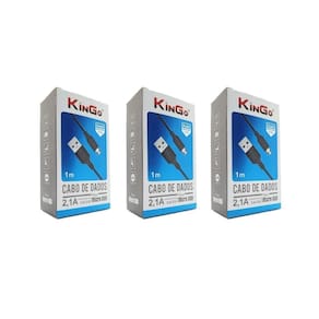 Kit 3 Cabos Usb V8 Kingo Preto 1M 2.1A Para Galaxy J5 Pro