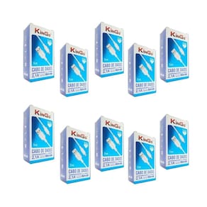 Kit 10 Cabos Usb V8 Branco Kingo 1M 2.1A P/ Galaxy J2 Prime
