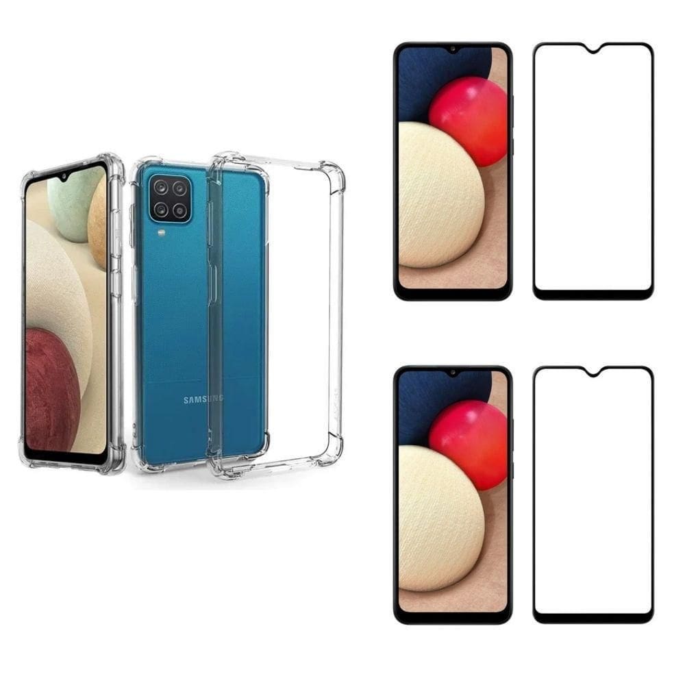 Capa Case Samsung Galaxy A12+2 Películas De Vidro Tela Toda