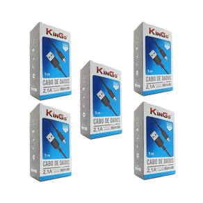 Kit 5 Cabos Usb V8 Kingo Preto 1M 2.1A Para Galaxy J6 Plus