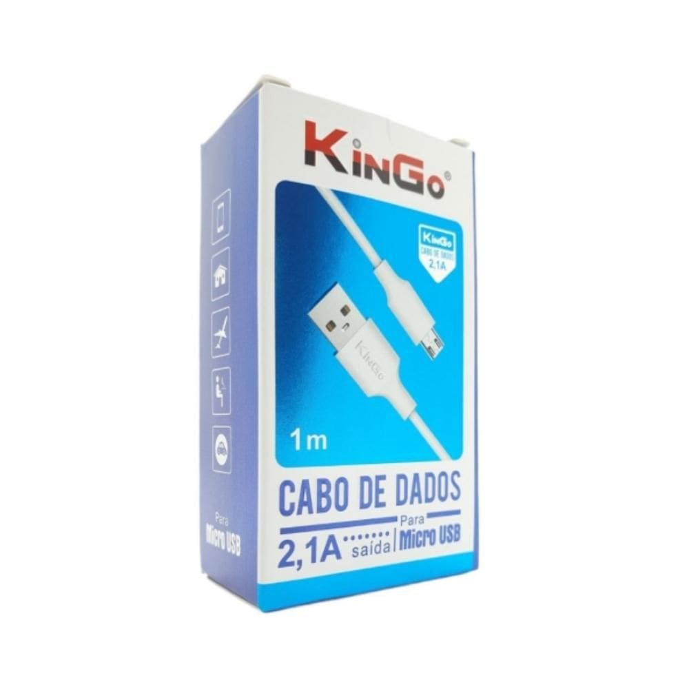 Cabo De Dados Micro-Usb V8 Branco Kingo 1M 2.1A P/ Galaxy J8