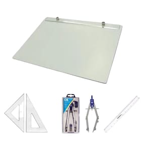 Kit Prancheta A3 Branca + Compasso + Esquadro + Régua