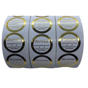 Rolo 1.000 Etiquetas Adesivas Brownie Sabor Validade 3X3 Cm