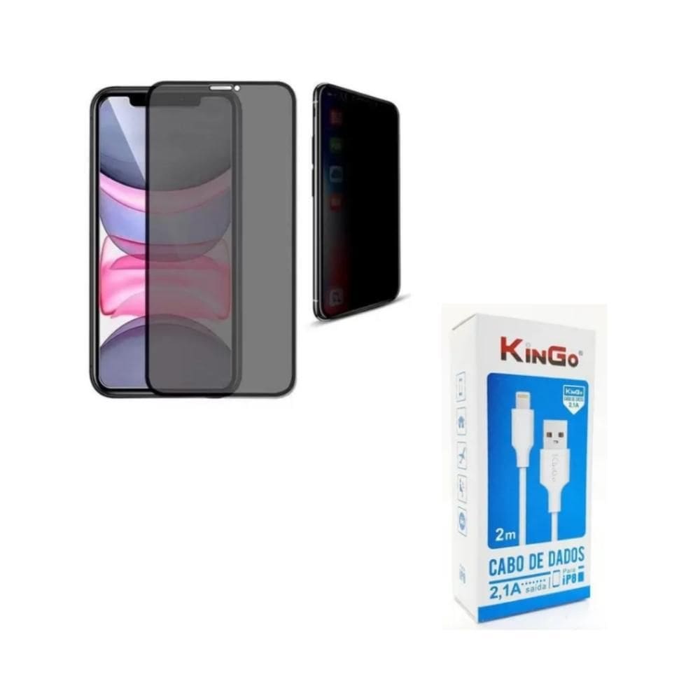 Película Vidro 3D Priv. Tela Toda Iph 11 Pro Max + Cabo 2 Mt