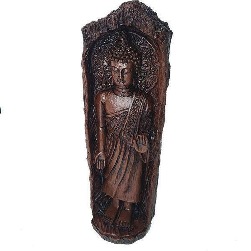 Buda No Tronco 05556 Em Resina 28X8X7Cm