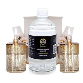 Kit 2 Lamparinas Decorativa Sonhos Dourados+ 500Ml De Fluido