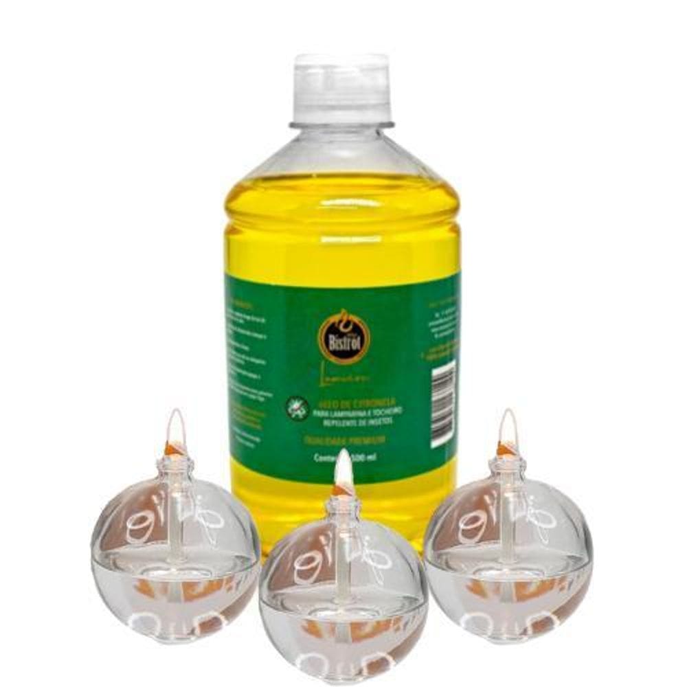 Kit 3 Lamparinas Decorativa Bola Incolor + 0,5L De Citronela
