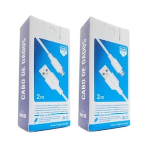 Kit 2 Cabos Usb V8 Kingo Branco 2M 2.1A Para Galaxy J6 Plus