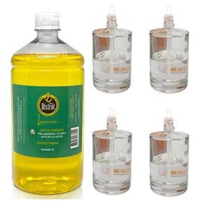 Kit 4 Lamparinas Decorativa Cilí Incolor + 1L De Citronela
