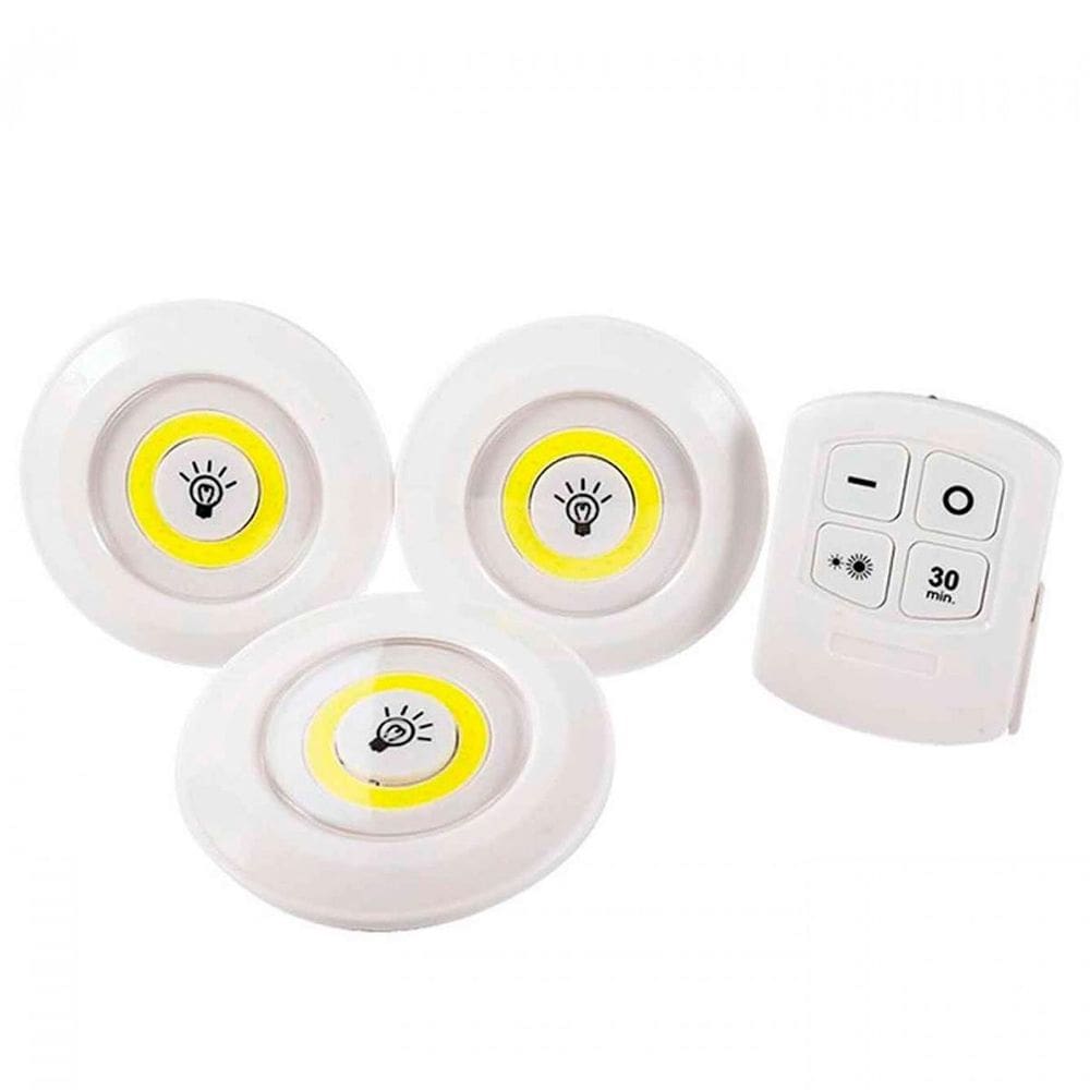 Kit 3 Spots Luminária Led Sem Fio Controle Remoto Premium