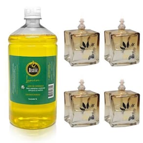 Kit 4 Lamparinas Decorativa Quatro Estações+ 1L De Citronela