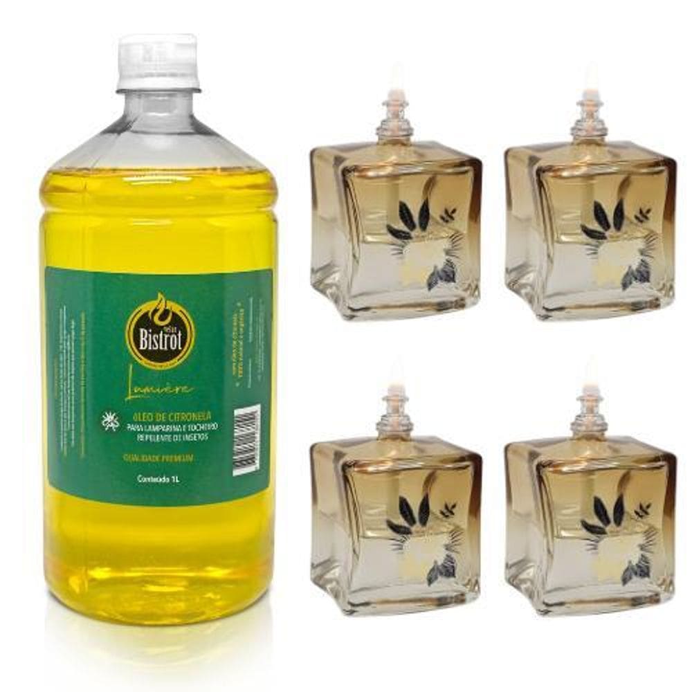 Kit 4 Lamparinas Decorativa Quatro Estações+ 1L De Citronela