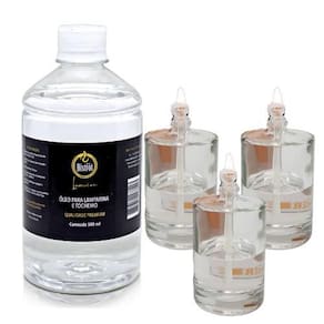 Kit 3 Lamparinas Decorativa Cilind Incolor + 500Ml De Fluido