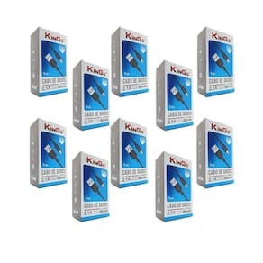 Kit 10 Cabos Usb V8 Kingo Preto 1M 2.1A Para Galaxy J6 Plus