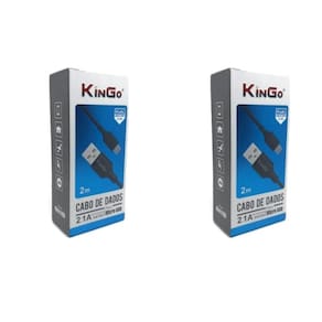 Kit 2 Cabos Usb V8 Kingo Preto 2 Metros 2.1A Para Galaxy J8