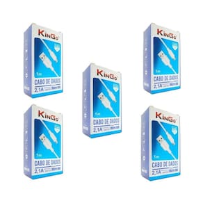 Kit 5 Cabos Usb V8 Branco Kingo 1M 2.1A Para Moto E7 Plus