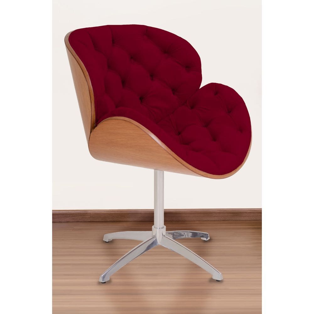 Poltrona Decorativa Bella Laminada Pé Giratório de Alumínio Capitonê