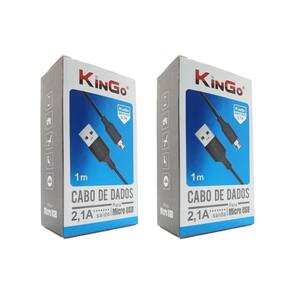 Kit 2 Cabos Micro-Usb V8 Kingo Preto 1M 2.1A Para Galaxy A01