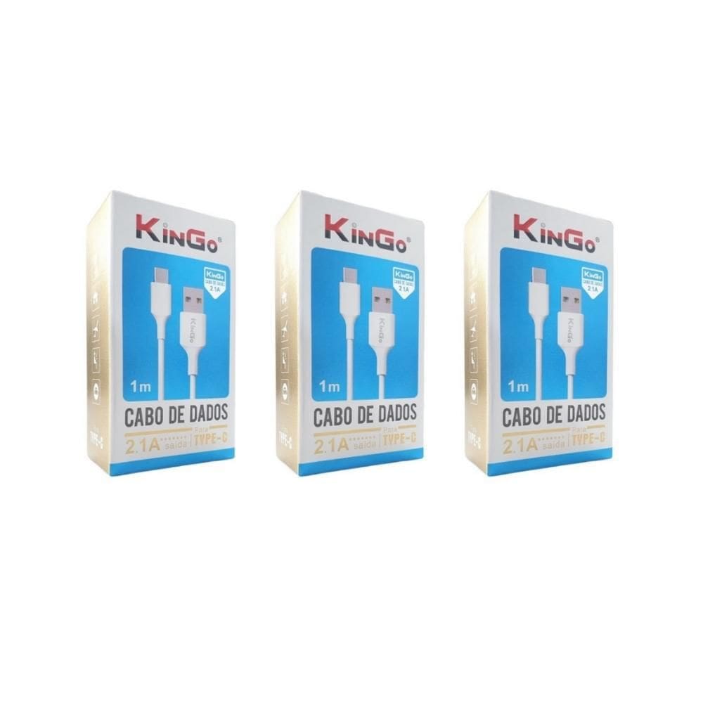 Kit 3 Cabos Usb-C Kingo Branco 1M 2.1A P/ Moto One Fusion +