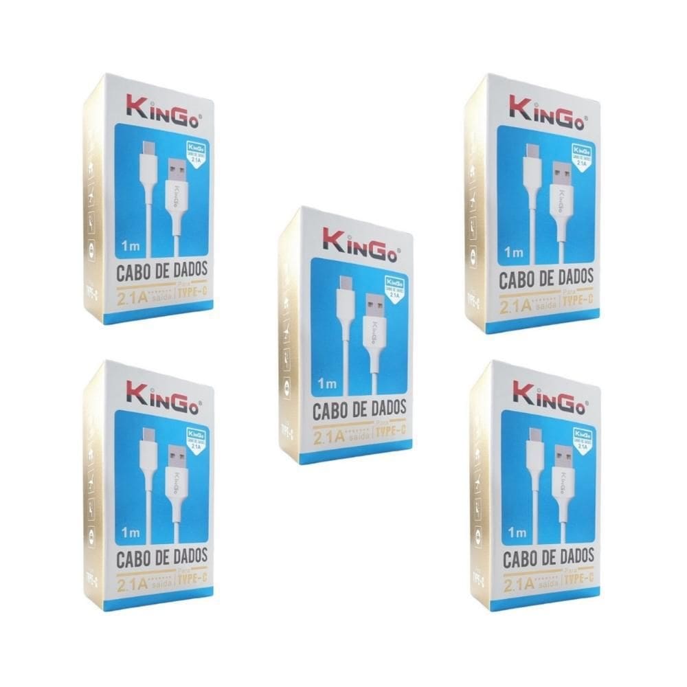 Kit 5 Cabo De Dados Usb-C Kingo Branco 1M 2.1A Galaxy S20 Fe