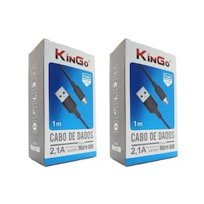 Kit 2 Cabos De Dados Usb V8 Kingo Preto 1M 2.1A P/ Moto E6S