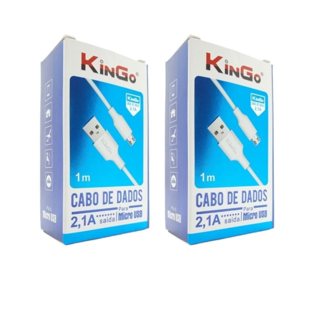 Kit 2 Cabos Usb V8 Branco Kingo 1M 2.1A Para Galaxy A01 Core