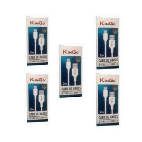 Kit 5 Cabos Usb-C Kingo Branco 2M 2.1A Para Moto G9 Play