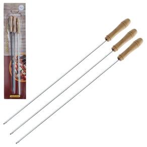 03 Espetos Espada 40Cm Para Churrasco De Metal Cabo Madeira