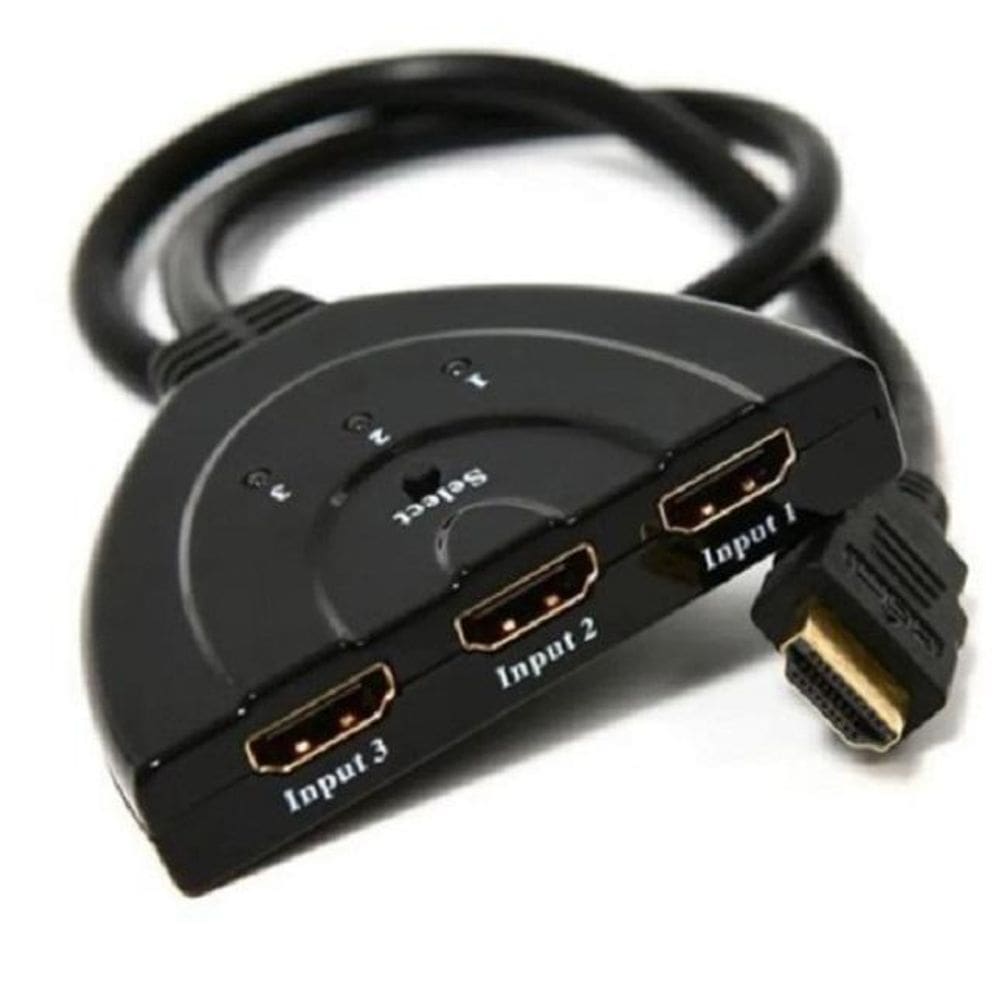 Seletor Hub Switch Hdmi 3 Entradas 1 Saída 3x1 Com Cabo