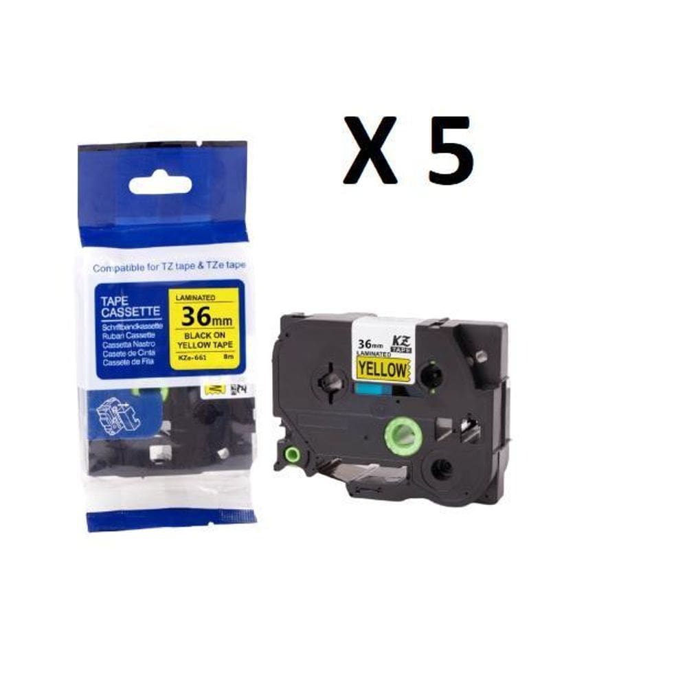 Kit 5 Fitas Compatível Brother Tze-661 Amarela 36Mm