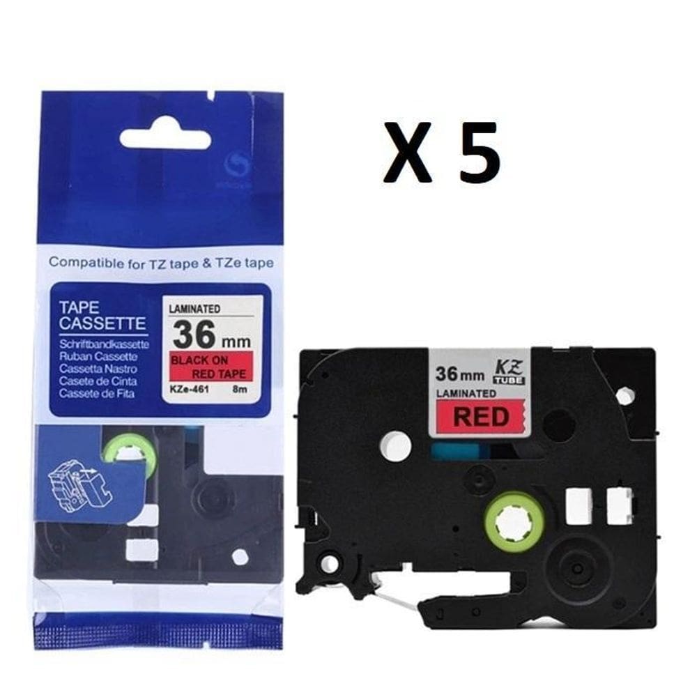 Kit 5 Fitas Compatível Brother Tze-461 Vermelha 36Mm