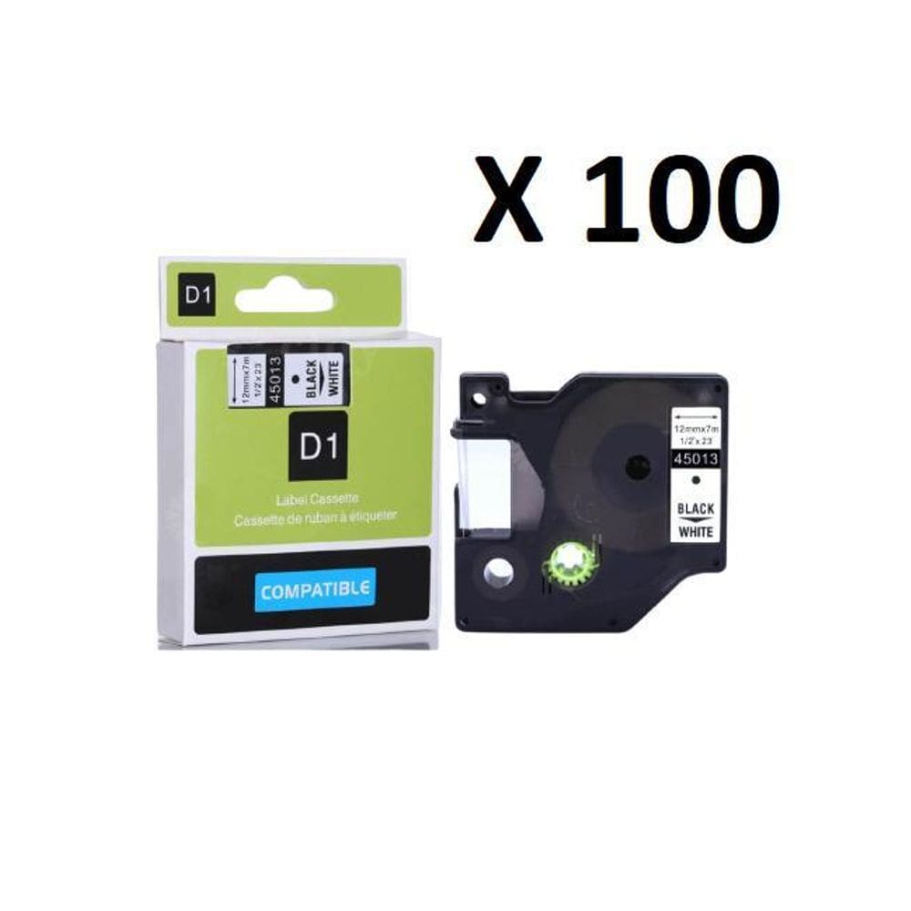 Kit 100 Fitas Compatível Dymo D1 45013 Branca 12Mm