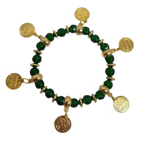 Pulseira Cigana Verde Esmeralda Cristal E Silicone Moedas