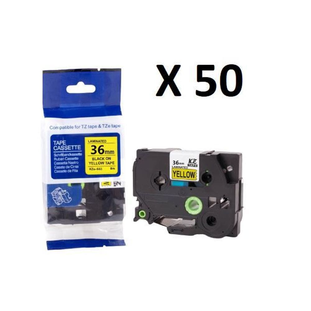 Kit 50 Fitas Compatível Brother Tze-661 Amarela 36Mm