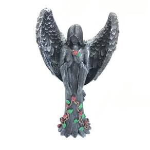 Anjo Negro Fêmea Com Castiçal Cinza Em Resina 25 Cm