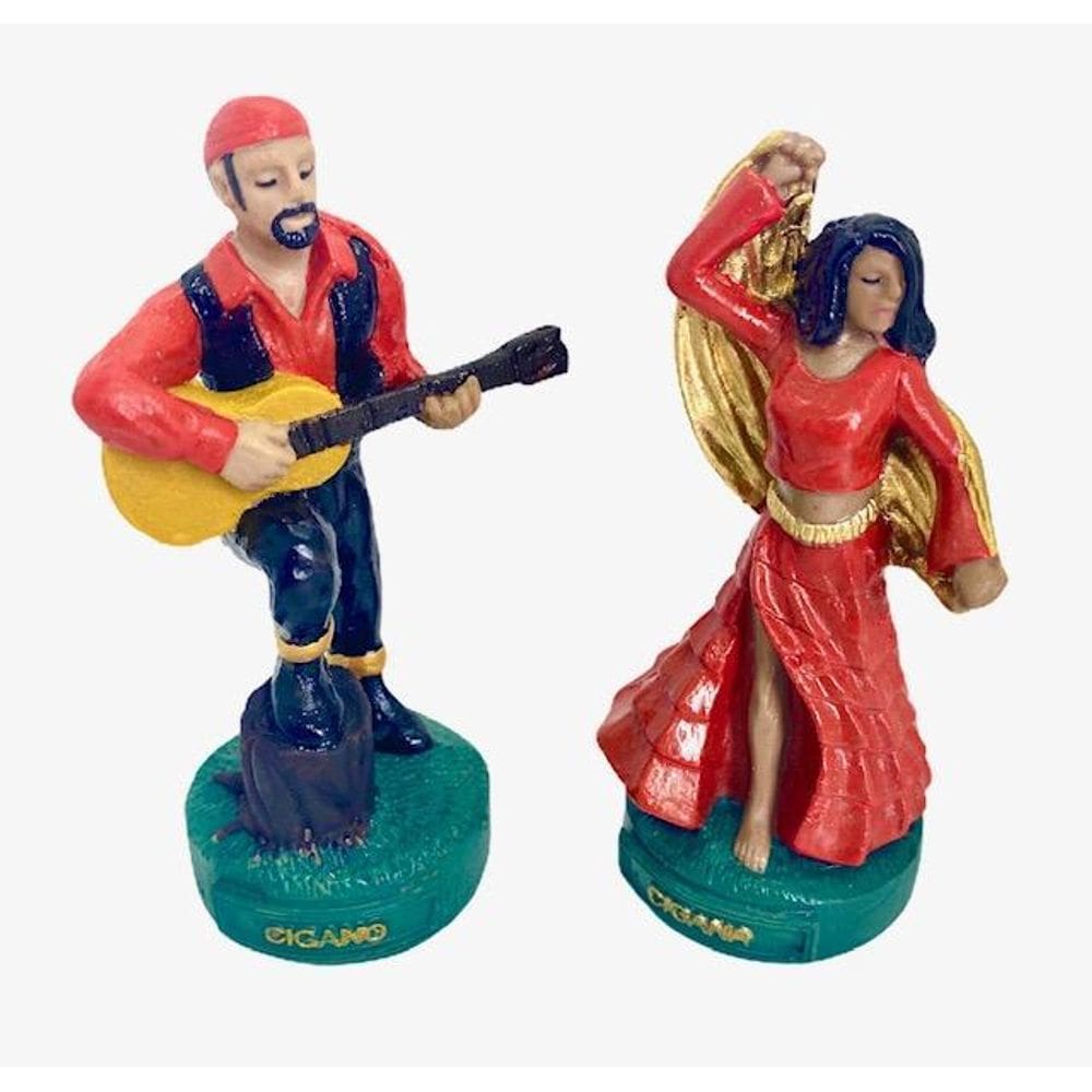 Esculturas Ciganos Casal Vermelho Em Resina 11 Cm