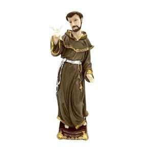 São Francisco Com Pombo Na Mão Escultura Em Resina 29 Cm