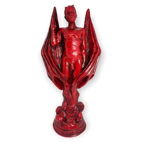 Escultura Lucifer 25Cm Pintado De Vermelho Em Resina