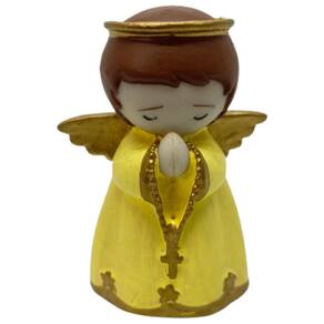 Escultura Anjinho Rezando 7 Cm Amarelo Em Resina - Proteção