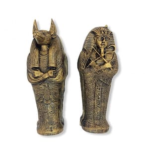 Kit Sarcófagos Egípcios Tutankamon 16 Cm E Anúbis 17,5 Cm Em