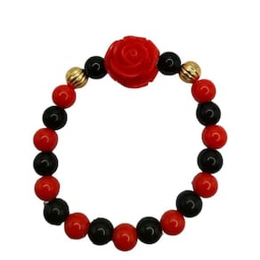 Pulseira Pomba Gira Rosa Vermelha Cerâmica E Silicone