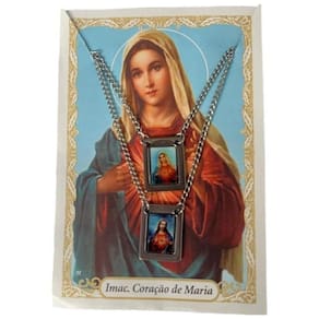 Escapulário Sagrado Coração De Maria Aço Inox 1,5 X 32 Cm