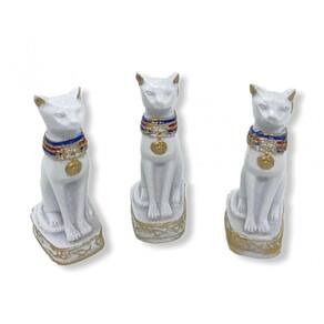 Kit Deusa Egípcia Bastet Branca Em Resina 3 Peças 6,5 Cm