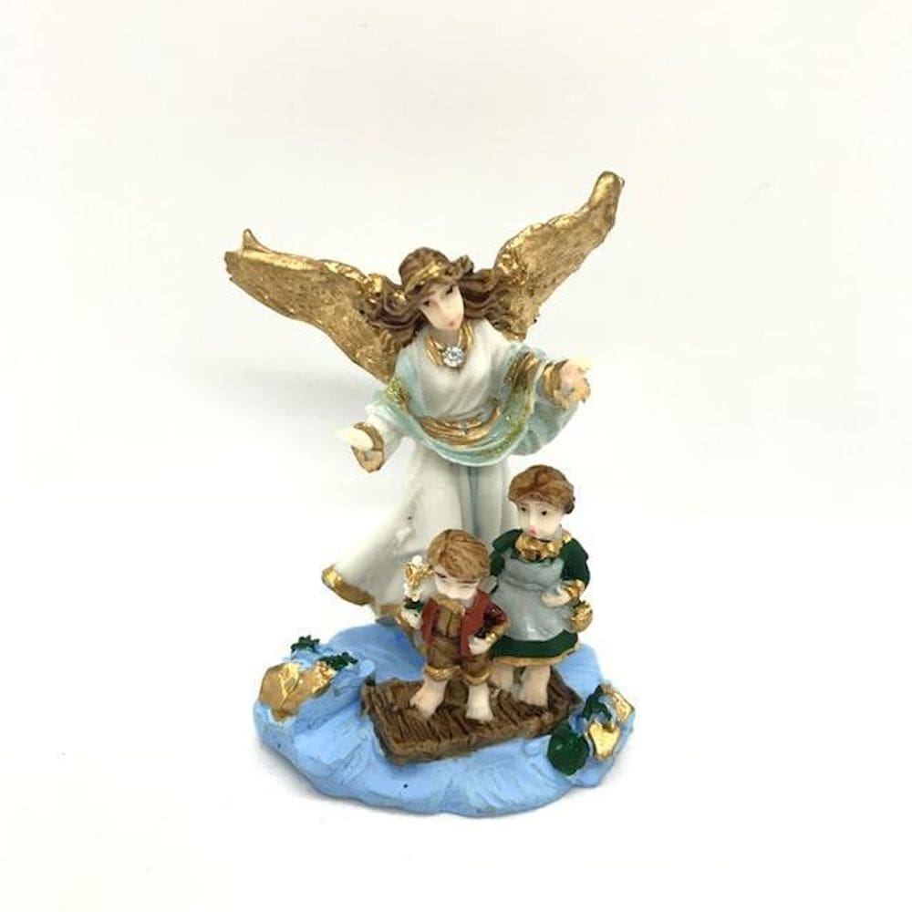 Imagem Anjo Da Guarda Verde Em Resina 7 Cm