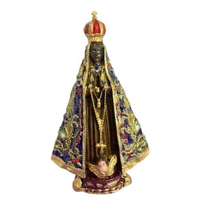 Escultura Aparecida Manto Bordado 15 Cm Resina