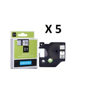 Kit 5 Fitas Compatível Dymo D1 45013 Branca Letra Preta 12Mm